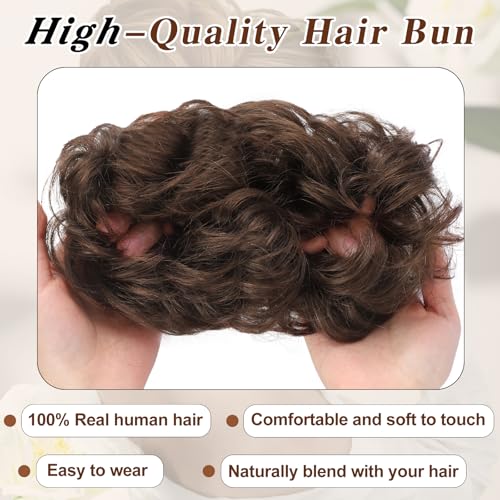 Dark Brown Human Hair Messy Bun Hairpiece for Women - Natural & Easy to Wear