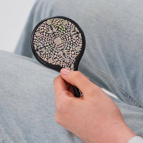 February Mountain Mother-of-Pearl Hand Mirror ? Korean Black Lacquer Mirror with Floral Inlay ? Gift for Women, Mom, Wife, Daughter ? Birthday, Mother¡¯s Day, Christmas, Anniversary