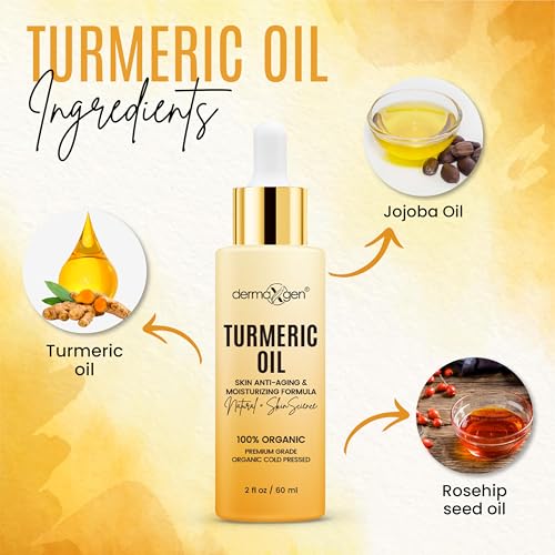 Organic Turmeric Oil for Skin Lightening ? Turmeric Face Oil for Dark Spots, Anti-Aging & Hydrating Dry Skin ? Glow Moisturizer for Face, Neck & Eyes (2 FL OZ / 60 ML)