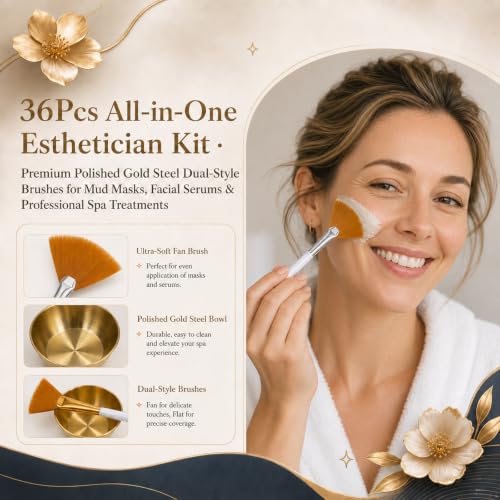 Teenyyou Gold Facial Bowls and Brushes Set - Esthetician & DIY Face Mask Kit - Golden