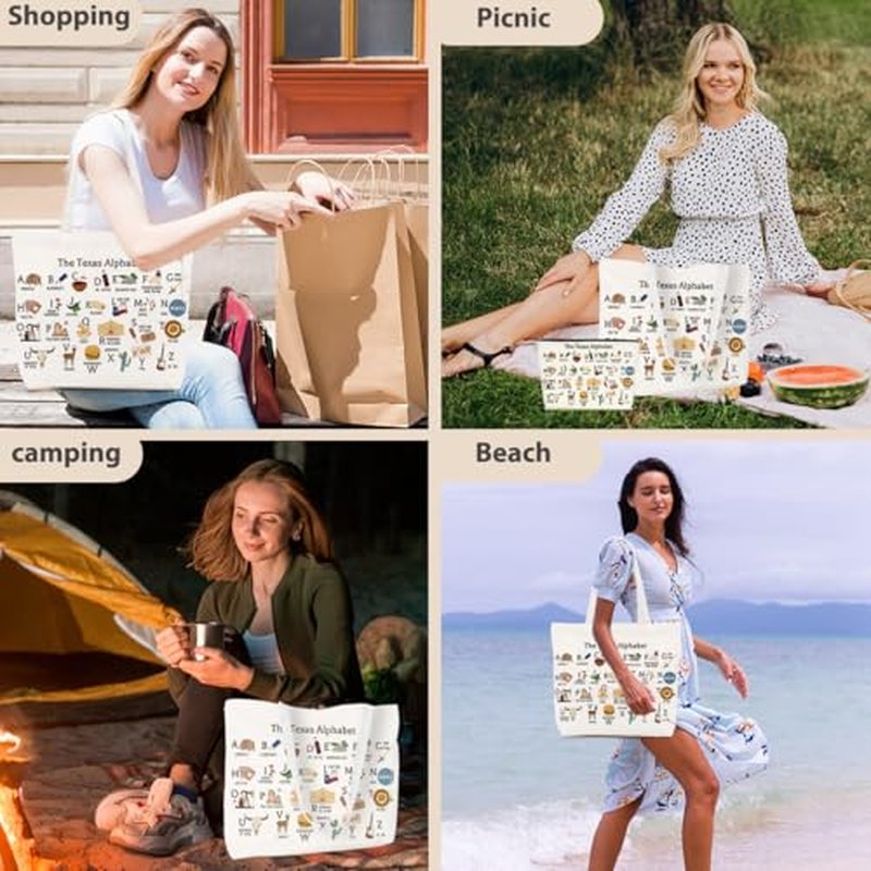 Cute Texas State Souvenirs Gifts Canvas Tote Bag Makeup Bag Set Texas Themed Gifts for Women Girls Sister Friend Vacation Birthday Christmas Reusable Shopping Grocery Bags Travel Cosmetic Bags