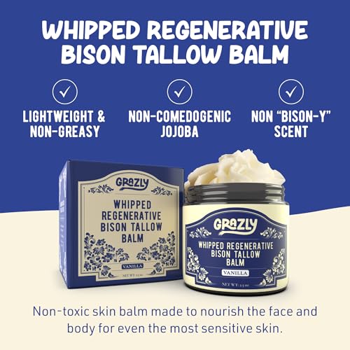 Grazly Whipped Bison Tallow Balm with Organic Vanilla - 2.5 oz, Pack of 1