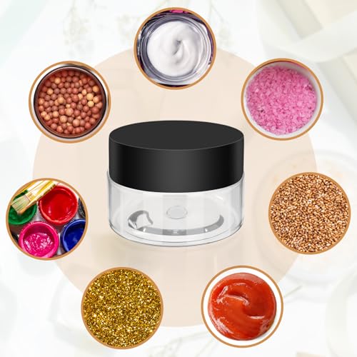 Meanplan 100 Pcs 1 oz Plastic Containers with Lids, Clear Round Leak Proof Cosmetic Jars with Lid, Wide Mouth Refillable Small Storage Containers for Lotion, Cream, Ointments, Makeup, Travel Storage