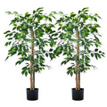 2-Pack 4FT Artificial Ficus Trees - Realistic Leaves & Natural Trunk for Indoor & Outdoor Decor