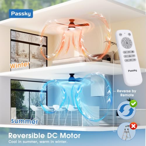 Passky 42 Inch Black Low Profile Ceiling Fan with Light & Remote - Flush Mount