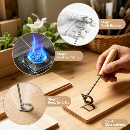 1 Inch Branding Iron Set with Letters & Numbers - Stainless Steel, DIY Wood & Leather Stamping Kit, Includes Heat Rods & Gloves