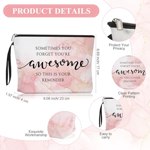 15 Sets Pink Thank You Gifts for Women, Inspirational Gifts Bulk for Female Client Teacher Employee Coworker, Sometimes You Forget You're Awesome Makeup Bags and Compact Mirrors for Party