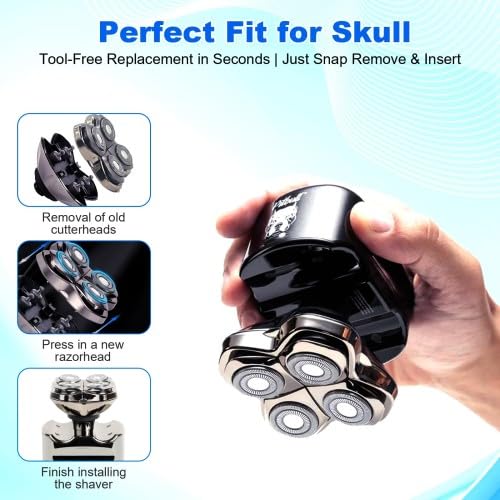 4 Pack 4-Shaver Replacement Heads for Skull Pitbull Series Gold PRO – BPBDZZ 4 Repl Head
