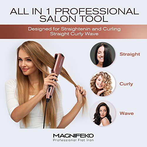 Magnifeko Rosegold Professional Flat Iron Hair Straightener Wide Plate & Digital Display