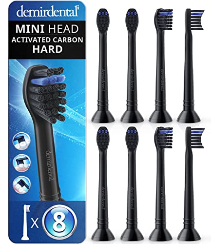 Charcoal Mini Hard Replacement Brush Heads for Philips Sonicare - Black, 8 Pack - Variation of Black / 8 Count