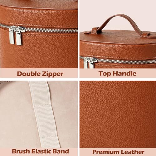 Makeup Case, Large Capacity Leather Makeup Bag with Removable Washable Compartment, Portable Waterproof Leather Cosmetic Case, Multi-functional Travel Organizer, Brown