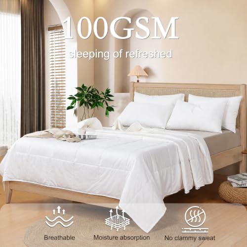 White Summer Lightweight Wool Comforter Twin Size - Breathable Australian Lamb Wool Duvet Insert