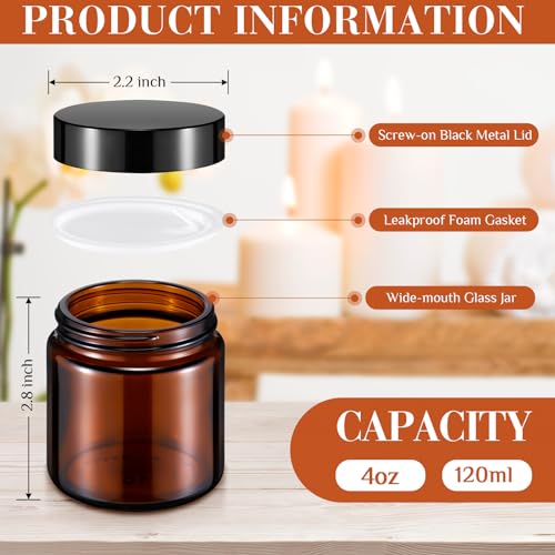 24 Pack 4 oz Glass Cosmetic Jars with Airtight Lids - Amber & Clear