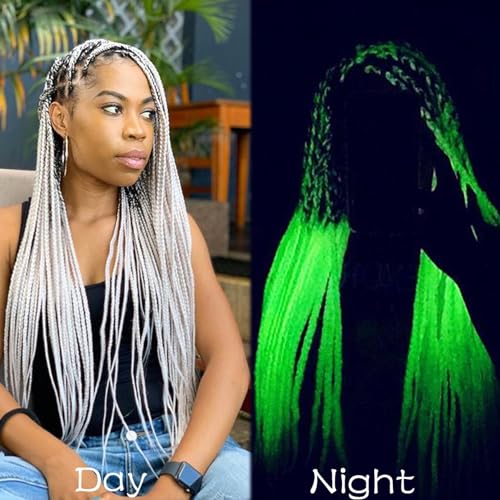 White Glow in the Dark Hair Extensions - 5pcs Pre Stretched Jumbo Braiding Hair for Kids & Women - Variation: White