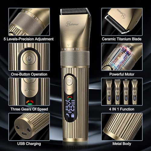 Hatteker Bronze 4-in-1 Men's Beard Trimmer & Cordless Hair Clipper Waterproof