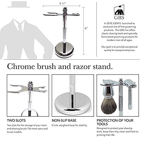 G.B.S Men's Shaving Kit - 5 Blade Razor Stainless Durable Wide Handle for Strong Grip, Shaving Brush, Razor + Brush Stand, Chrome shaving Bowl & All-natural Shave soap