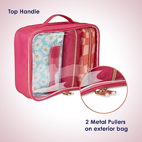 Conair Pink & Daisy Print 5-Piece Toiletry Travel Set with Makeup Bags & Comb