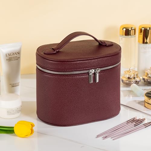 Makeup Bag Vanity Case with Removable Dividers Travel Toiletry Organizer - Wine