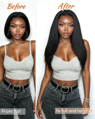 18 Inch Natural Black Yaki Straight Clip-In Hair Extensions - 5 Pack