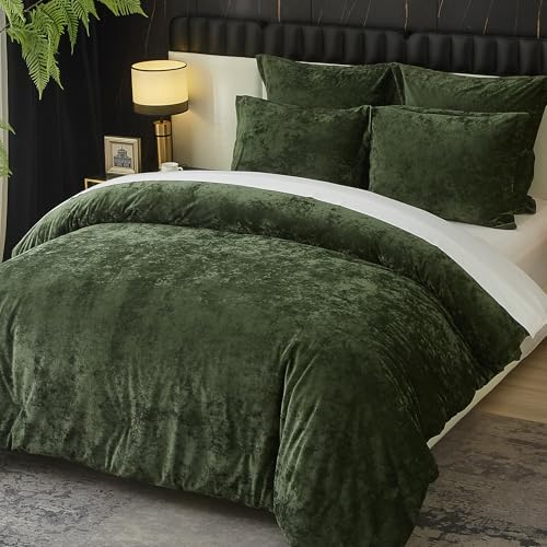Queen Green Crushed Velvet Comforter Set - 5 Pieces Luxury Bedding