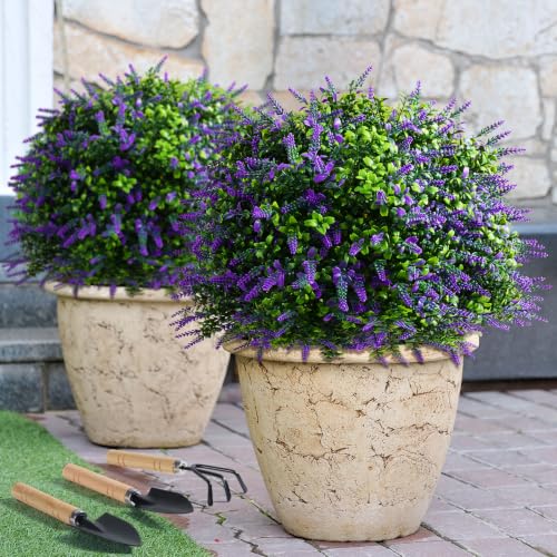 CAZZOVA Lavender Topiary Balls Set of 2 - 24 Inch Faux Shrubs with Stakes