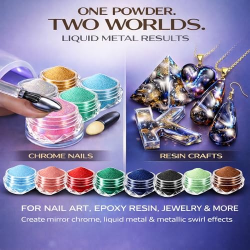 BALTIC DAY Chrome Powder - 48 Color Artist Set for Nails & Resin | Metallic Mica Pigment Kit for Nail Techs, Resin Art & DIY Crafts