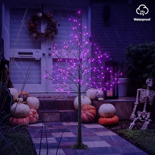 6FT Purple Halloween Willow Tree with 200 LED Lights Indoor Outdoor Decor