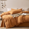 Cotton Twin Duvet Cover Set with Linen-Like Texture - Breathable & Soft