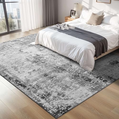 Grey 6x9 Abstract Boho Area Rug - Machine Washable Non-Slip Indoor Carpet