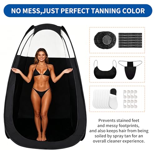 Black Large Spray Tan Tent Kit Portable Self Tanning Booth with Carry Bag Waterproof Floor