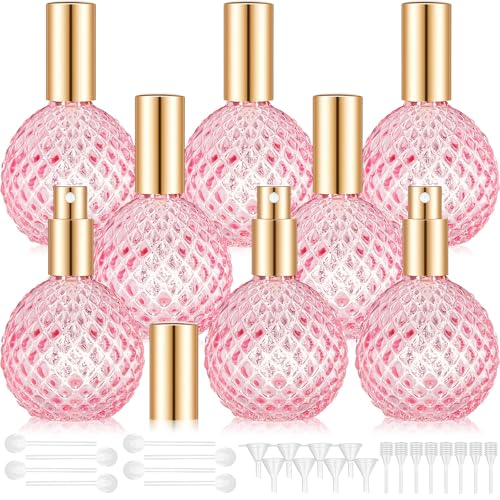 Pink Refillable Glass Perfume Spray Bottles Set - 8 Pack, 3.4oz/100ml