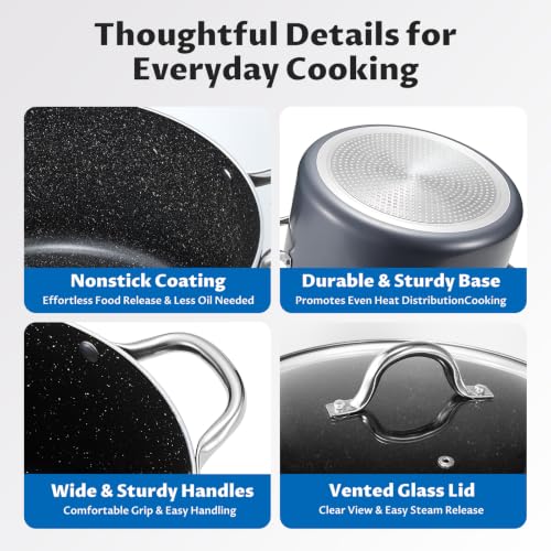 BEZIA 12 Quart Nonstick Stock Pot with Lid - Large Induction Cooking Pot