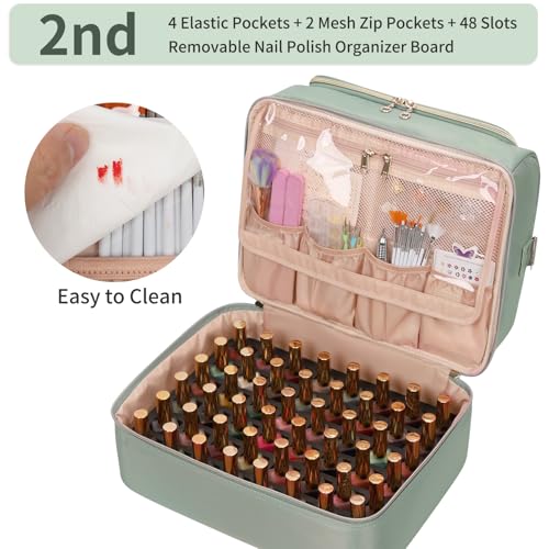 CUBETASTIC Nail Polish Organizer, Nail Tech Organizers and Storage Case Holds 69 Bottles Nail Polish & Nail Lamp, Travel Nail Supplies bag for Nail Tech Kit & Manicure Tools, Green