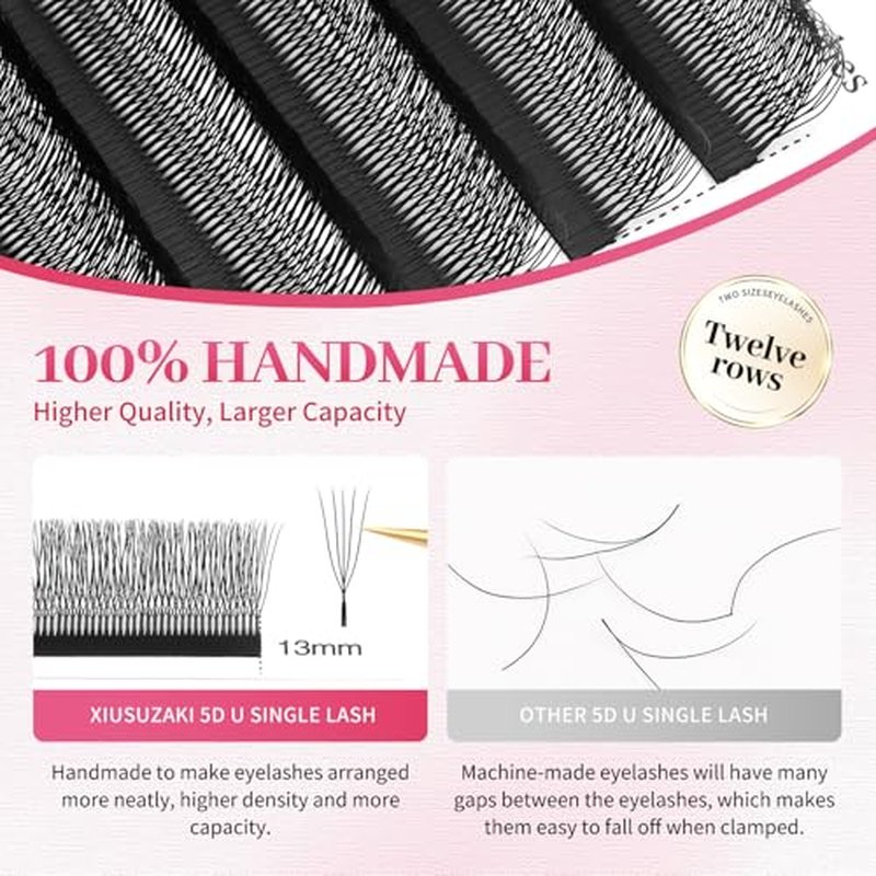 5D U Shaped Eyelash Extensions, Volume Crisscross Lashes Handwoven Wispy Clusters for Professional Lash Artists(5D-U-Single Tip-0.07 C-8-15mmMIX)