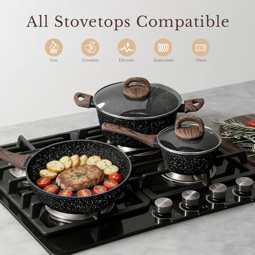 25-Piece Nonstick Cookware Set with Frying Pans & Saucepans - Black