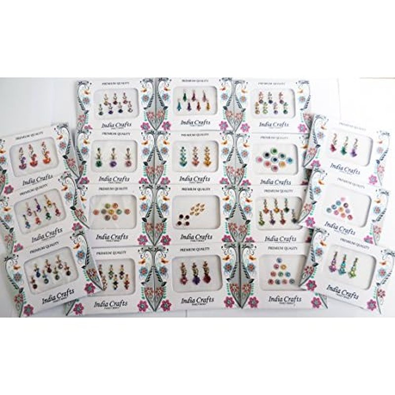 12 Combo Bindi Packs All in One- Multicolored Face Jewels Bindi Stickers Indian Forehead Tika