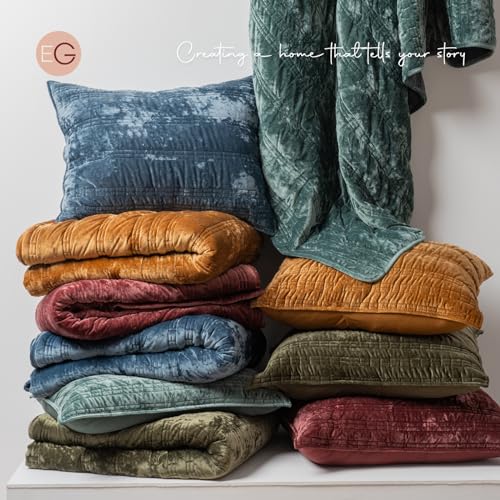 King Size Velvet Quilt Set with Ruched Texture - Olive Green, Lightweight & Luxurious