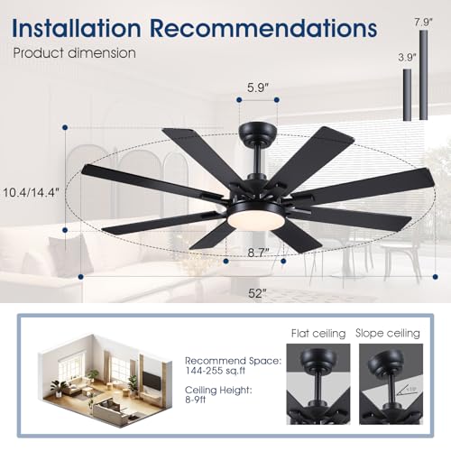 52-Inch Indoor Outdoor Ceiling Fan with Lights - Black, Remote & App Control