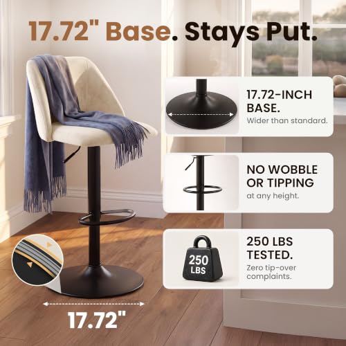 COLAMY Beige Adjustable Upholstered Counter Height Bar Stools Set of 2