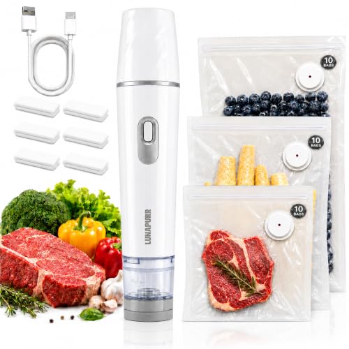 Handheld Vacuum Sealer for Food with 30 Reusable Bags - Cordless & Portable