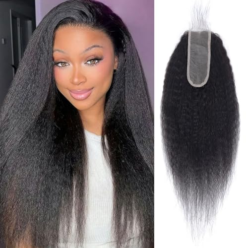Natural Color 2x6 HD Transparent Lace Closure 12 Inch Kinky Straight Human Hair - Middle Part with Baby Hair