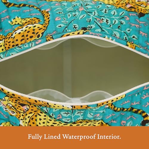 Saffron Marigold Handmade Quilted Cotton Makeup Bag Set of 3 Turquoise Cheetah Trails