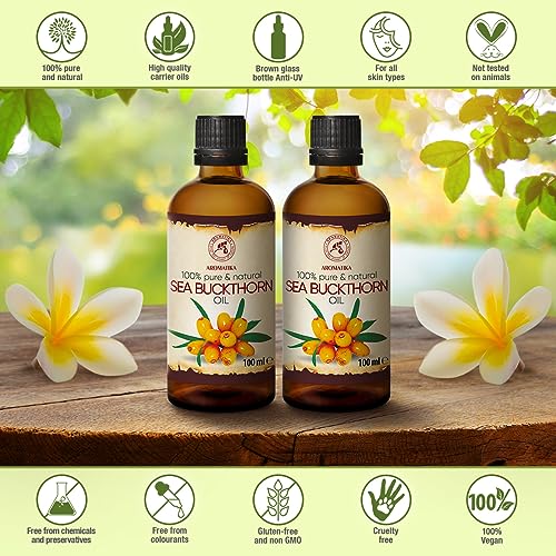 Sea Buckthorn Oil 3.4 Fl Oz Pack of 2 - Cold Pressed & Natural Skin & Hair Care