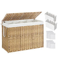 Laundry Hamper with Lid 200L 4-Section Wicker Basket + Mesh Bags - Natural
