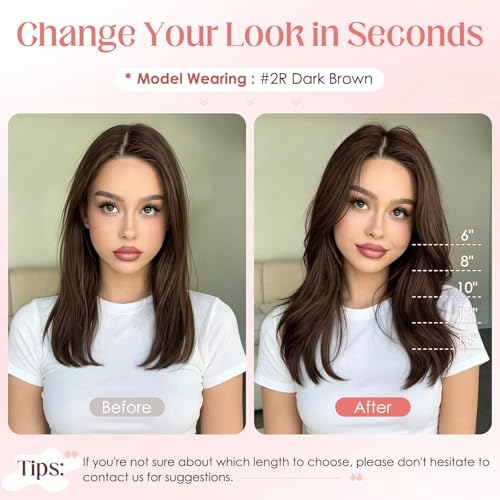 Clip-In Hair Extensions 10 Inch Medium Brown #4R 2 Pieces Natural Human Hair
