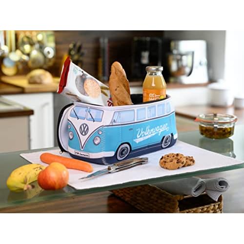 BRISA VW Collection - Volkswagen Neoprene Universal Makeup Cosmetics Toiletry Travel Pharmacy Bag in T1 Bus Design (Turquoise) (Large (11.8 x 5.5 x 4.7 inches))