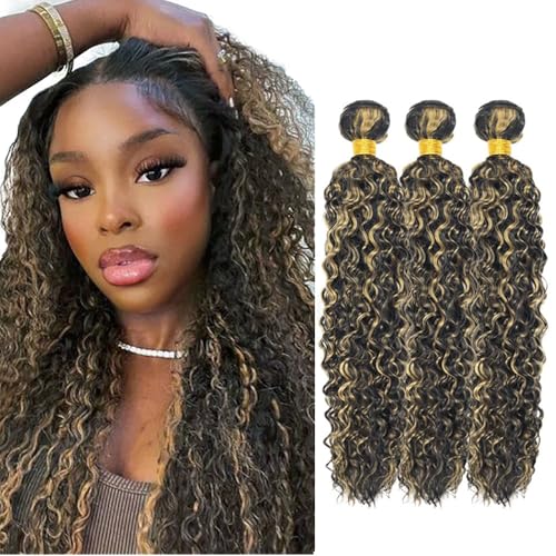 Kinky Curly Human Hair Bundles Blonde Highlight 16 Inch Virgin Hair Extensions - P1B27