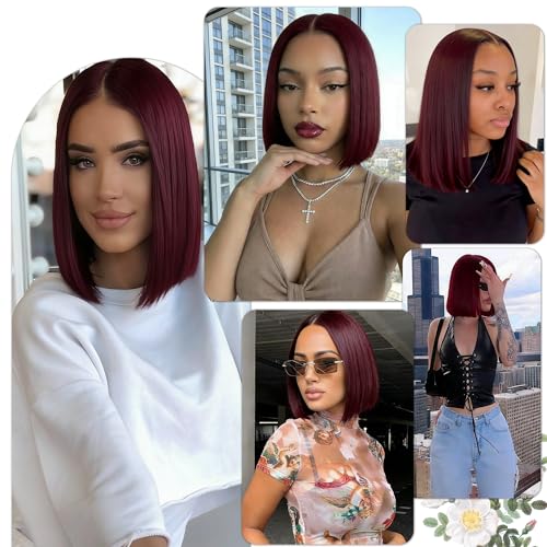 10 Inch Burgundy Human Hair Bob Wig - Natural Look & Pre-Plucked Hairline