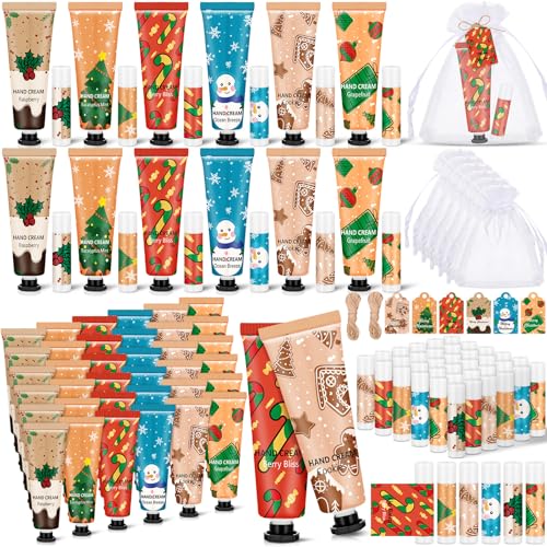 Christmas Hand Cream & Lip Balm Gift Set - 36 Pack with Festive Scents & Cards (Variation 36)