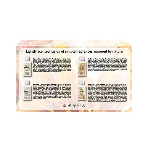 Hempz Fresh Fusion (2.25 Oz 4 Pack) Sugar Cane & Papaya, Pink Pomelo & Himalayan Sea Salt, Pink Citron & Mimosa Flower, Citrine Crystal & Quartz Moisturizer - Mini Travel Lotion for Women or Men